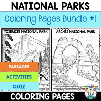 Preview of National Parks Activities Coloring Pages Bundle #1: Yosemite Yellowstone Acadia