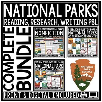 Preview of National Parks Activities Spring Reading Comprehension Passages Research PBL