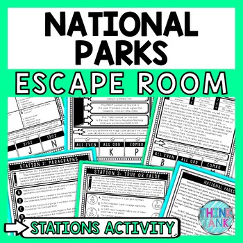 Preview of National Parks Escape Room Stations - Reading Comprehension Activity - Geography