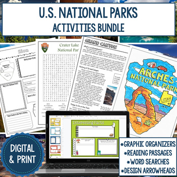Preview of National Parks Reading Passages | Graphic Organizers | and Word Searches Bundle
