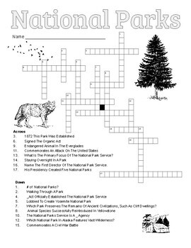 National Parks With Comprehension Crossword Print and Go by The