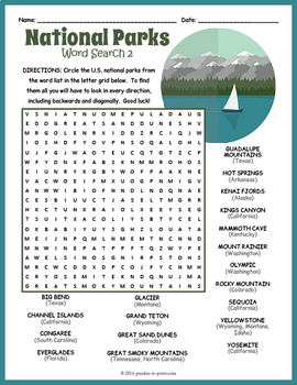 national parks 3 word search puzzle worksheet activities by puzzles to print