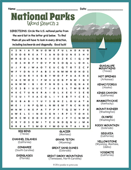 US NATIONAL PARKS 3 Word Search Puzzle Worksheet Activities TpT