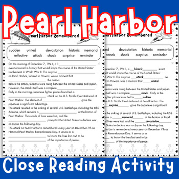 Preview of National Pearl Harbor Remembrance Day • Pearl Harbor Close Reading Fourth Grade