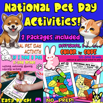 Preview of National Pet Day Activities!  Creative Writing  + Math. Easy Prep!