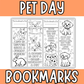 Preview of National Pet Day Bookmarks to Color | Pet Day Coloring Bookmarks
