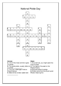 National Pickle Day November 14th Crossword Puzzle Word Search Bell