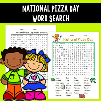 Preview of National Pizza Day Word Search Worksheet.