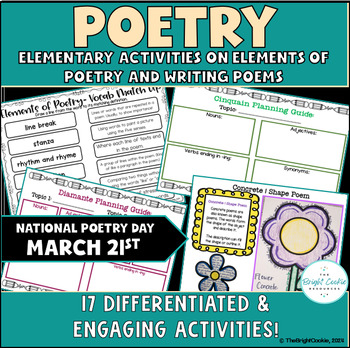 Preview of Poetry - Writing Poems and Elements of Poetry Activities for Elementary Students