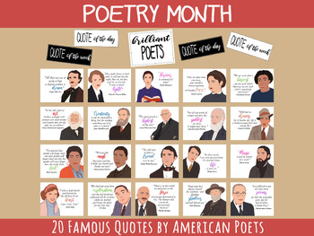 Preview of National Poetry Month Bulletin Board, 20 American Poets, Famous Quotes