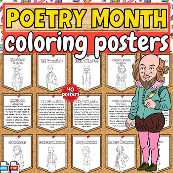 Preview of National Poetry Month Bulletin Board biography cloring posters | classroom decor