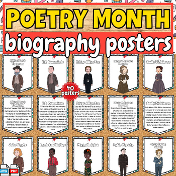 Preview of National Poetry Month Bulletin Board biography posters | Poetry classroom decor
