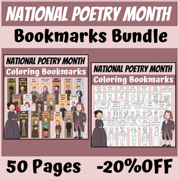 Preview of National Poetry Month Bundle: Famous Poets Coloring & Colorful Bookmarks!
