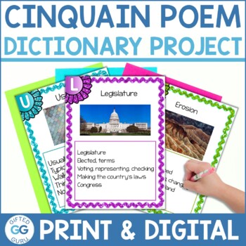 Preview of National Poetry Month | Cinquain Poetry Dictionary Project Cinquain Activity