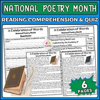 Preview of National Poetry Month Comprehensive Nonfiction Reading Passage, Interactive Quiz