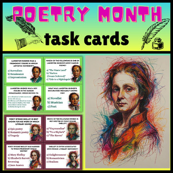 Preview of National Poetry Month / Educational task cards / multiple choice questions