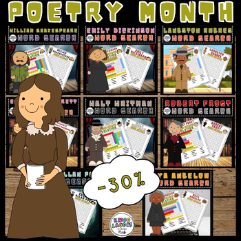 Preview of National Poetry Month, Famous Poets Word Search Puzzle BUNDLE, April Activity