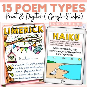 Preview of National Poetry Month Bulletin Board Types of Poems Print & Digital