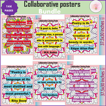Preview of National Poetry Month Quote, Zantangle Collaborative Coloring Poster Bundle