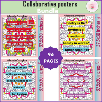Preview of National Poetry Month Quote, Zantangle Collaborative Coloring Poster Bundle