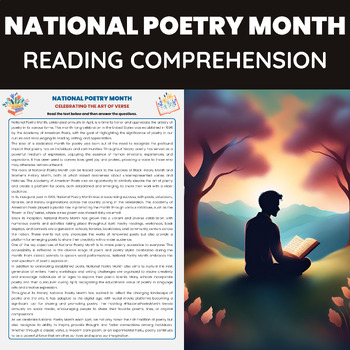 Preview of National Poetry Month Reading Comprehension Passage for National Poetry Day