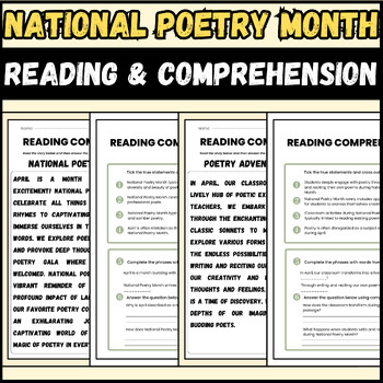 Preview of National Poetry Month Reading Comprehension Passages | 1st to 3rd grade students