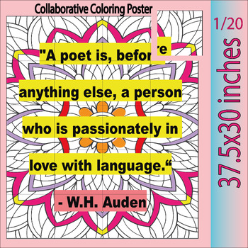 Preview of National Poetry Month W.H. Auden Qoute : Zantangle Collaborative Coloring Poster