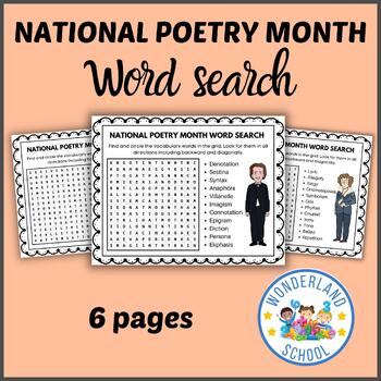 Preview of April National Poetry Month Word Search Puzzle | Poetry month Vocabulary