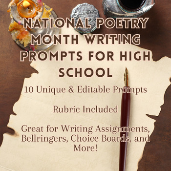 Preview of National Poetry Month Writing Prompts for High School Students-Rubric Included
