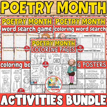 Preview of National Poetry Month activities Bundle | Famous Poets Coloring-posters-games...