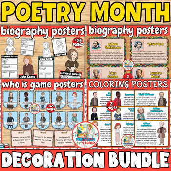 Preview of National Poetry Month bulletin board Bundle | Famous Poets biography decoratoin