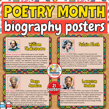 Preview of National Poetry Month bulletin board posters | Famous Poets biography decoratoin