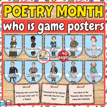 Preview of National Poetry Month bulletin board posters | Famous Poets who is game posters