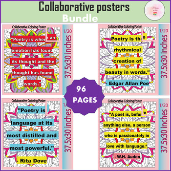 Preview of National Poetry Month   Quote, Zantangle Collaborative Coloring Poster Bundle