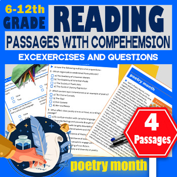 Preview of National Poetry month2024 Reading Comprehension 6-12th ,Activities,April,Spring