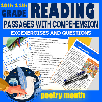 Preview of National Poetry month2024 Reading Comprehension Passage for the 10th- 11th grade