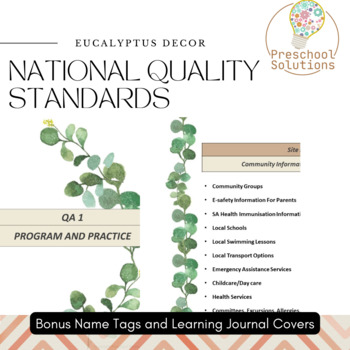 Preview of NQS aligned EYLF Preschool Organiser and student folder covers Eucalyptus