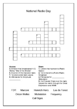 National Radio Day August 20th Crossword Puzzle Word Search Bell Ringer