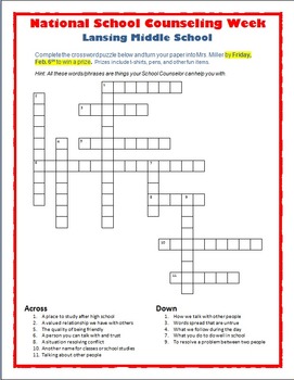 National School Counseling Week Crossword Puzzle TpT