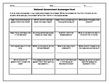 National State And Local Government Scavenger Hunt By Jordan Sink