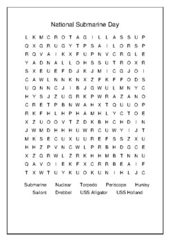 National Submarine Day April 11th Crossword Puzzle Word Search