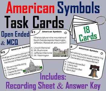 Preview of American Symbols Task Cards Activity: White House, Statue of Liberty, Bell Eagle