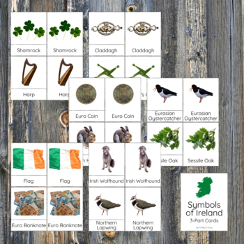 National Symbols of Ireland Montessori Nomenclature 3-Part Cards Culture Geo