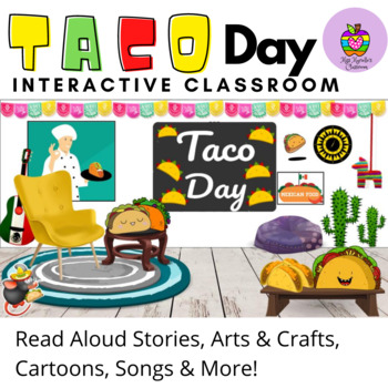 Preview of National Taco Day Virtual Interactive Classroom- Read Aloud Stories, Crafts