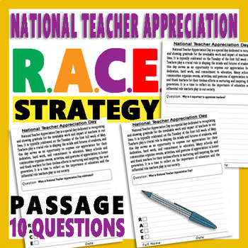 Preview of National Teacher Appreciation Day RACE Strategy Practice Worksheets.