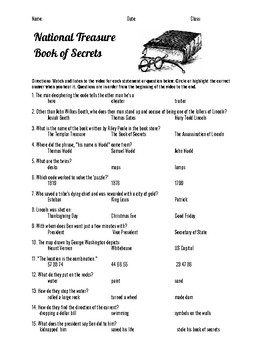 Preview of National Treasure 2 Book of Secrets Movie Guide Questions Abraham Lincoln