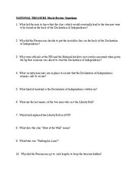 Preview of National Treasure Movie Questions