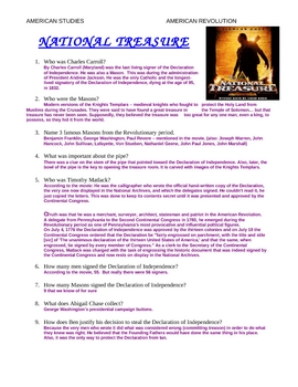 Preview of "National Treasure" Movie Study Guide & Answer Key