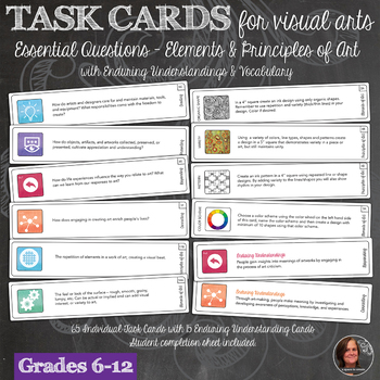 Preview of National Visual Arts Standards Essential Question Task Cards with E&P Tasks