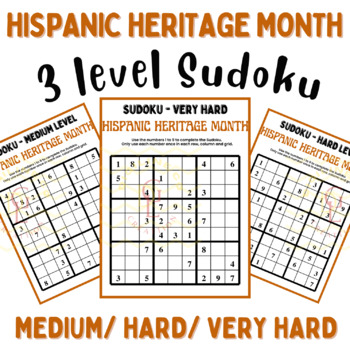 Preview of National hispanic heritage month SUDOKU math game brain break high school Hard